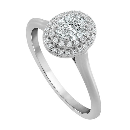 0.75 CT. T.W. Oval Natural Diamond Double Frame Engagement Ring in Solid 14K White Gold