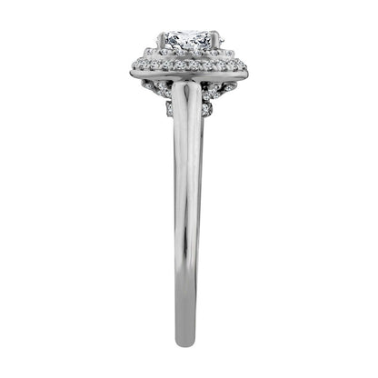 0.75 CT. T.W. Oval Natural Diamond Double Frame Engagement Ring in Solid 14K White Gold