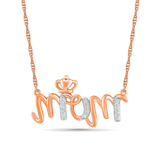 0.07 CT. T.W. Natural Diamond "mom" Crown Necklace in 10K Rose Gold - 17.25"