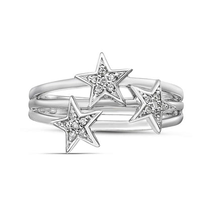 0.07 CT. T.W. Natural Diamond Triple Stars Multi-Row Split Shank Ring in Sterling Silver