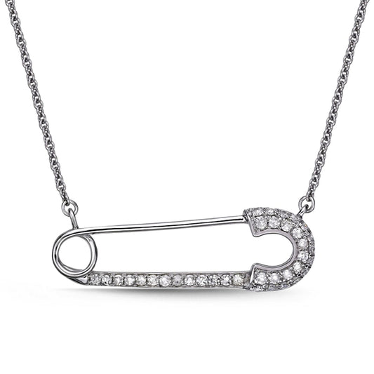 0.2 CT. T.W. Natural Diamond Safety Pin Necklace in Sterling Silver