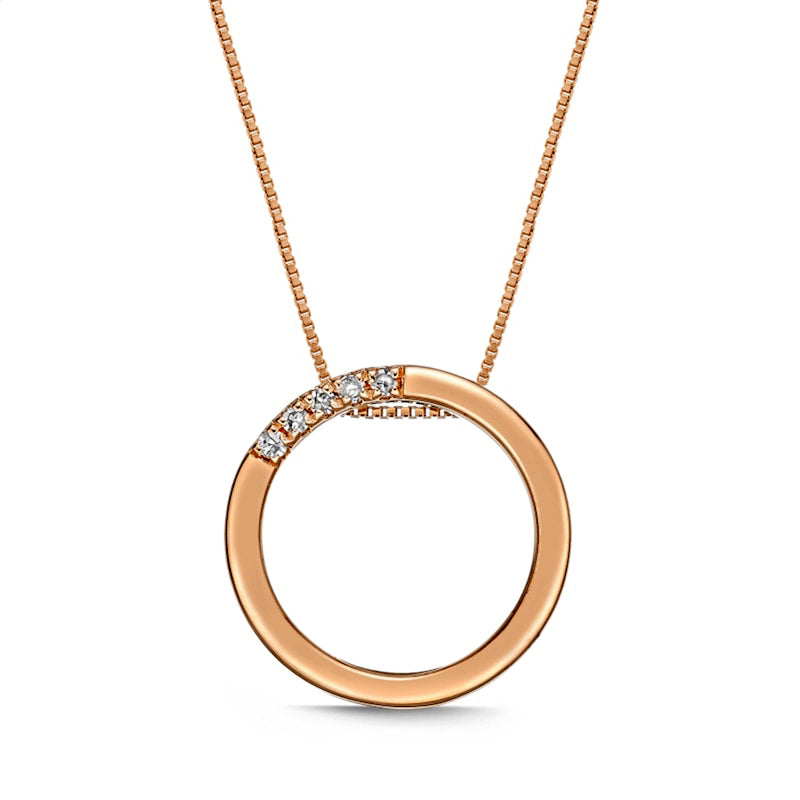 Natural Diamond Accent Circle Pendant in Sterling Silver with 18K Rose Gold