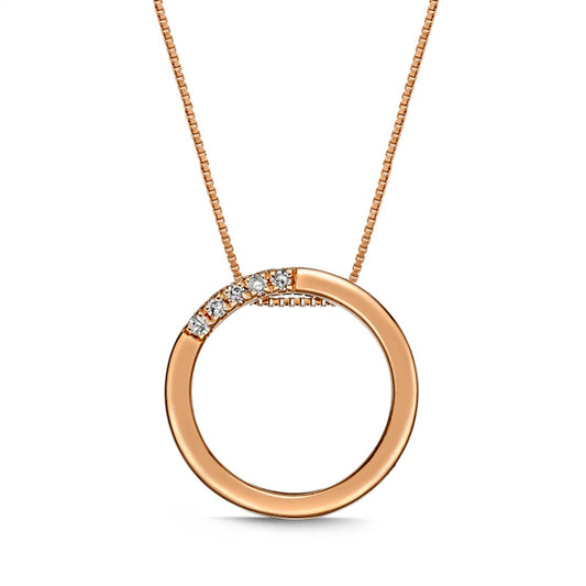 Natural Diamond Accent Circle Pendant in Sterling Silver with 18K Rose Gold