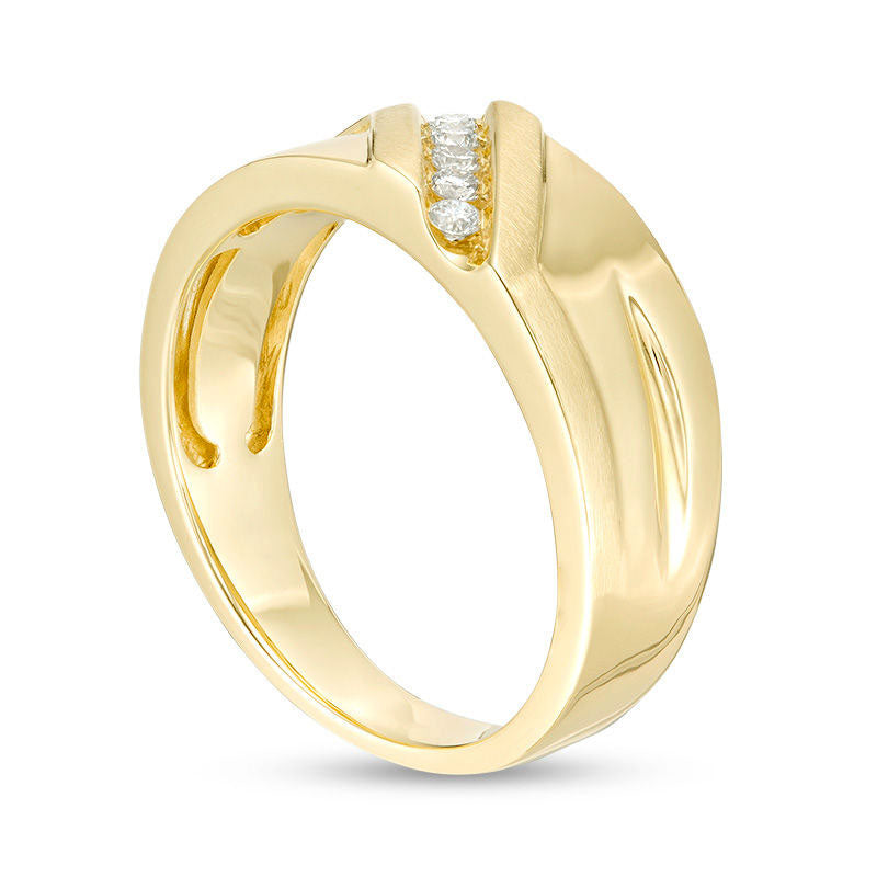 Men's 0.20 CT. T.W. Natural Diamond Five Stone Slant Wedding Band in Solid 10K Yellow Gold