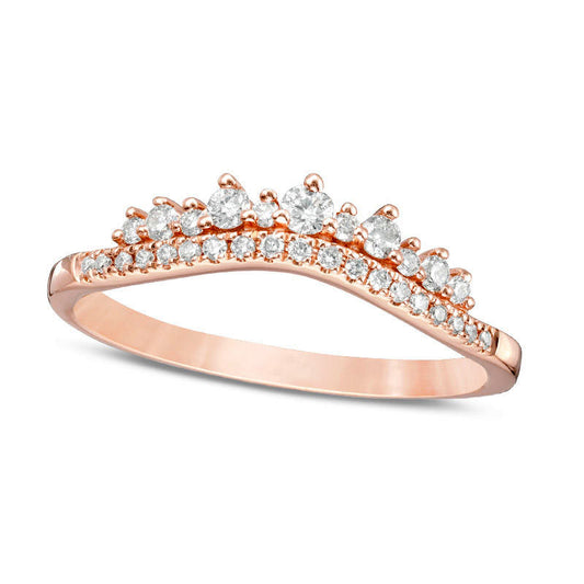 0.25 CT. T.W. Natural Diamond Crown Contour Wedding Band in Solid 14K Rose Gold