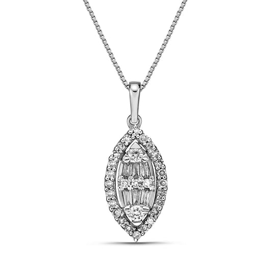 0.25 CT. T.W. Baguette and Round Natural Diamond Marquise Pendant in 10K White Gold