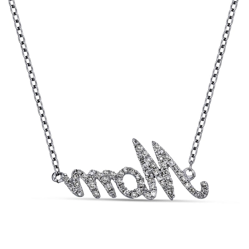 0.2 CT. T.W. Natural Diamond "Mom" Necklace in 14K White Gold
