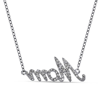 0.2 CT. T.W. Natural Diamond "Mom" Necklace in 14K White Gold