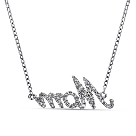 0.2 CT. T.W. Natural Diamond "Mom" Necklace in 14K White Gold