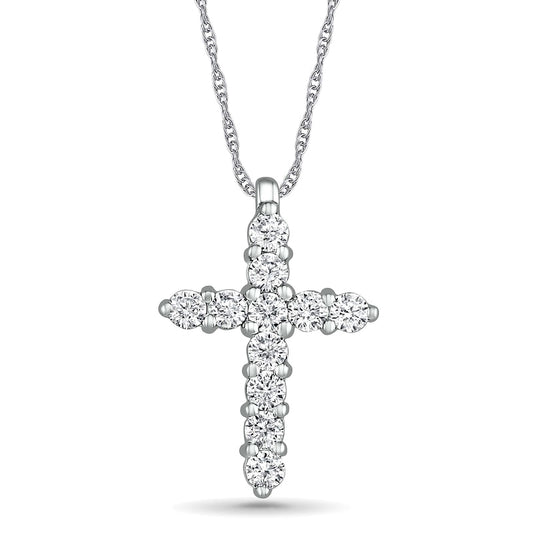 Lab-Created White Sapphire Cross Pendant in Sterling Silver