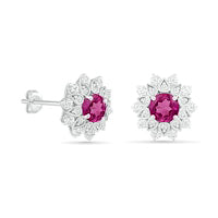 5.0mm Lab-Created Pink and White Sapphire Frame Flower Stud Earrings in Sterling Silver