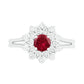 5.0mm Lab-Created Ruby and White Sapphire Frame Split Shank Flower Ring in Sterling Silver