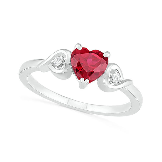 6.0mm Heart-Shaped Lab-Created Ruby and White Sapphire Ribbon Heart-Sides Ring in Sterling Silver