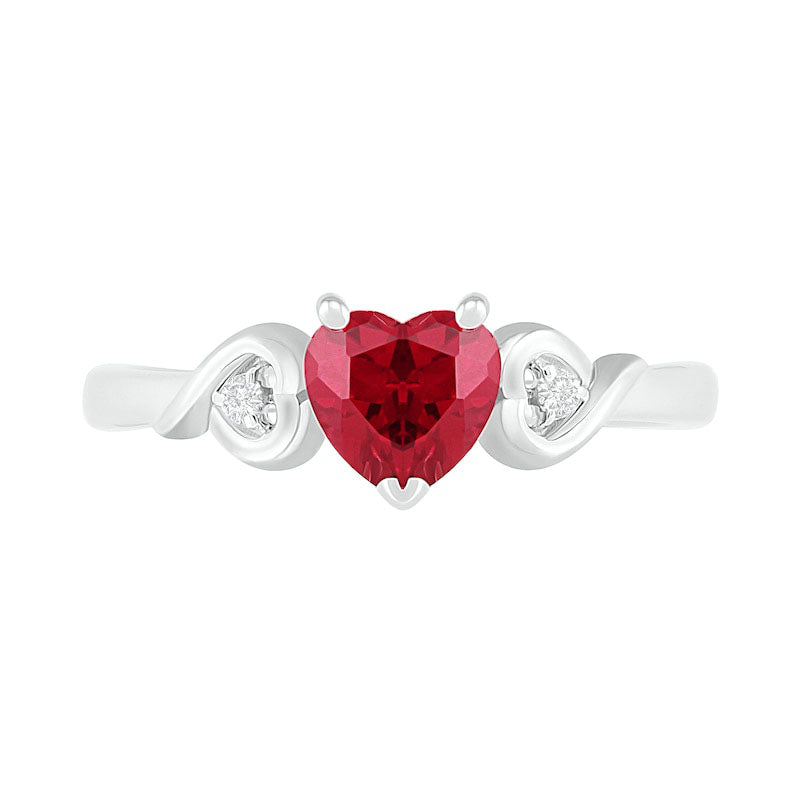 6.0mm Heart-Shaped Lab-Created Ruby and White Sapphire Ribbon Heart-Sides Ring in Sterling Silver