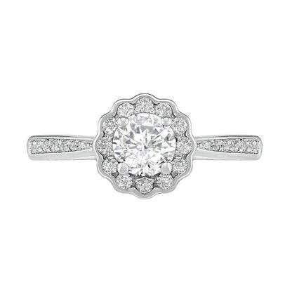 5.2mm White Lab-Created Sapphire Frame Tapered Shank Flower Ring in Sterling Silver