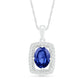 Oval Blue and White Lab-Created Sapphire Open Cushion Frame Antique Vintage-Style Pendant in Sterling Silver