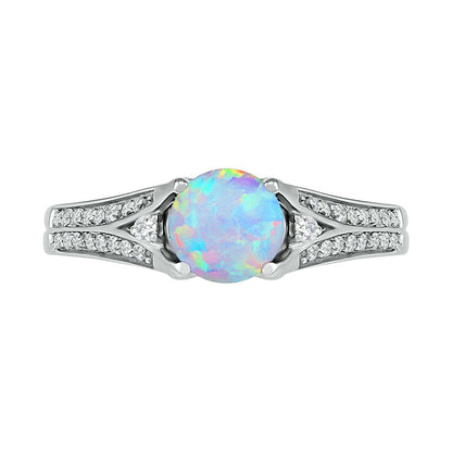 6.0mm Lab-Created Opal and White Sapphire Split Shank Ring in Sterling Silver