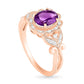 Oval Amethyst and 0.10 CT. T.W. Natural Diamond Scallop Frame Leaf-Sides Antique Vintage-Style Flower Ring in Solid 10K Rose Gold