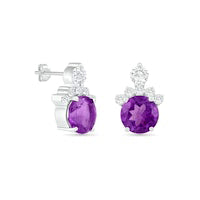6.0mm Amethyst and Lab-Created White Sapphire Crown Stud Earrings in Sterling Silver