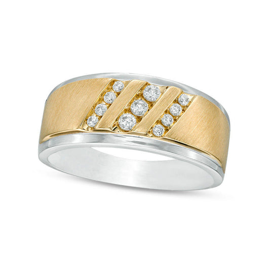 Men's 0.25 CT. T.W. Natural Diamond Triple Slant Band in Solid 10K Two-Tone Gold
