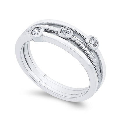 0.13 CT. T.W. Natural Diamond Three Stone Triple Row Ring in Solid 10K White Gold