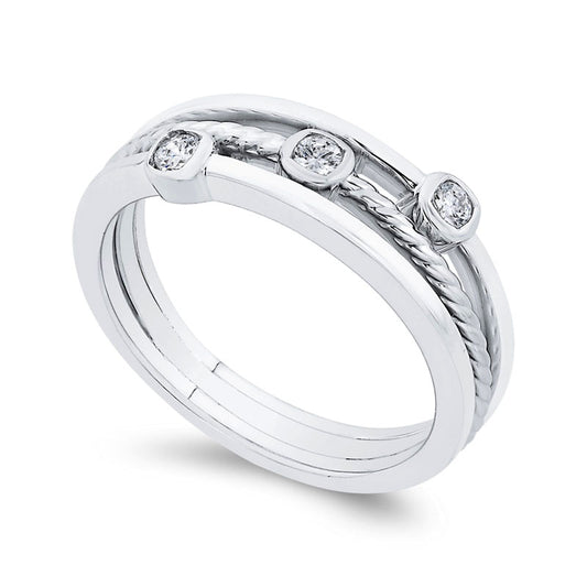 0.13 CT. T.W. Natural Diamond Three Stone Triple Row Ring in Solid 10K White Gold