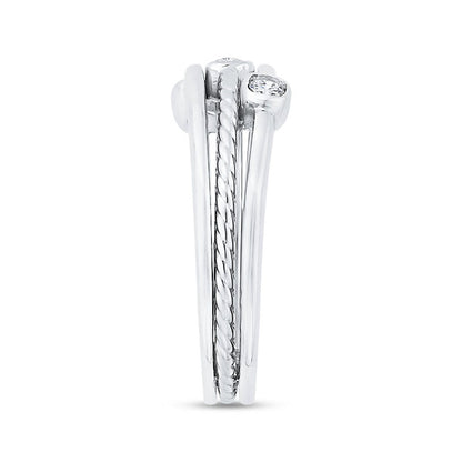 0.13 CT. T.W. Natural Diamond Three Stone Triple Row Ring in Solid 10K White Gold