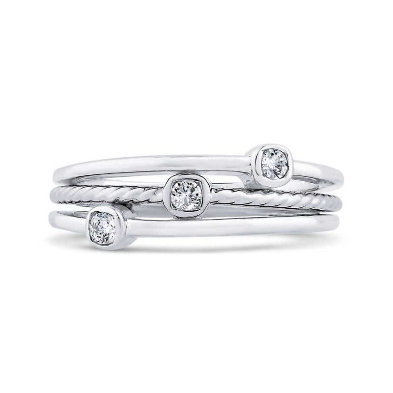 0.13 CT. T.W. Natural Diamond Three Stone Triple Row Ring in Solid 10K White Gold