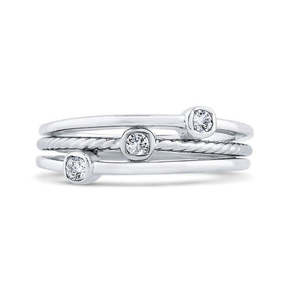 0.13 CT. T.W. Natural Diamond Three Stone Triple Row Ring in Solid 10K White Gold