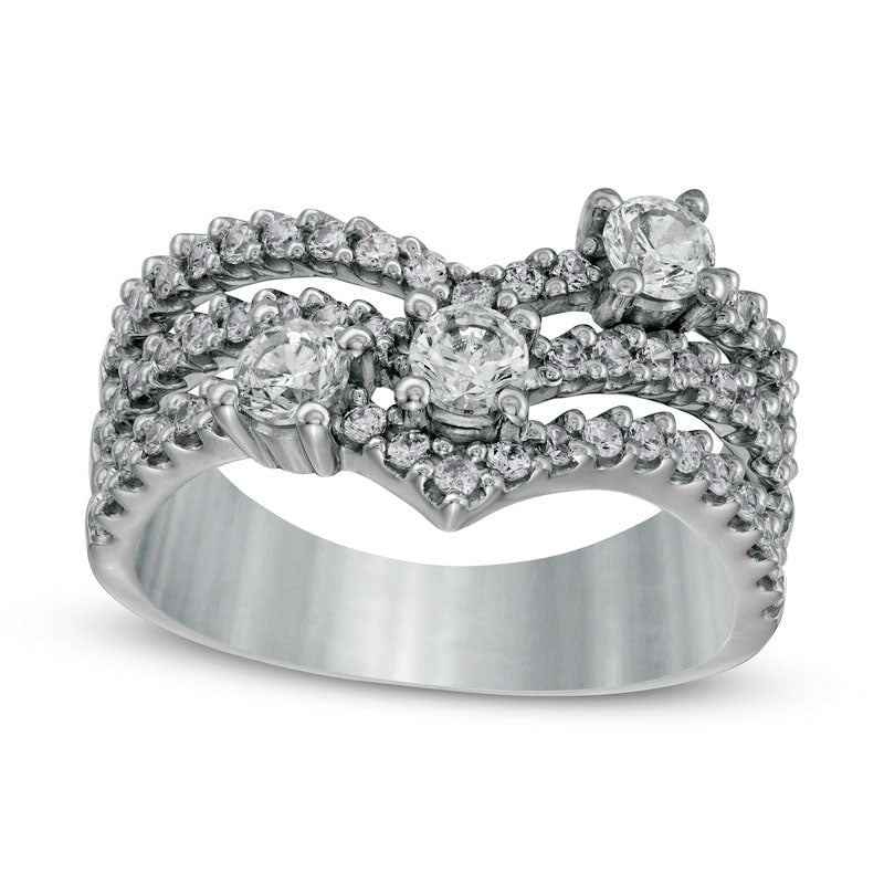 1.0 CT. T.W. Certified Lab-Created Diamond Chevron Multi-Row Ring in Solid 14K White Gold (F/SI2)