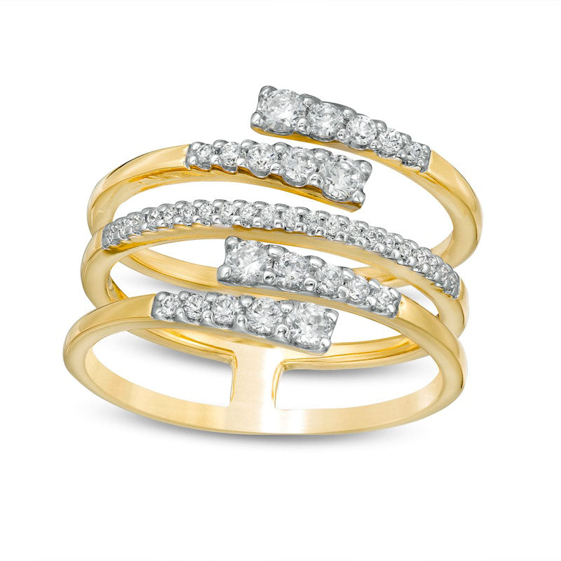 0.50 CT. T.W. Journey Natural Diamond Multi-Row Bypass Ring in Solid 10K Yellow Gold - Size 7