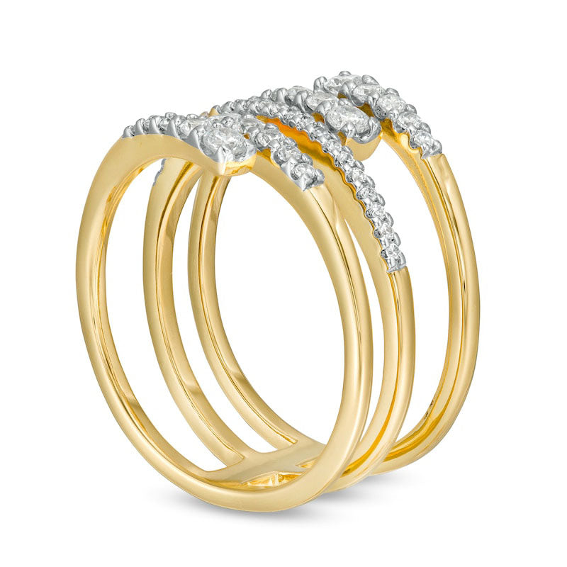 0.50 CT. T.W. Journey Natural Diamond Multi-Row Bypass Ring in Solid 10K Yellow Gold - Size 7