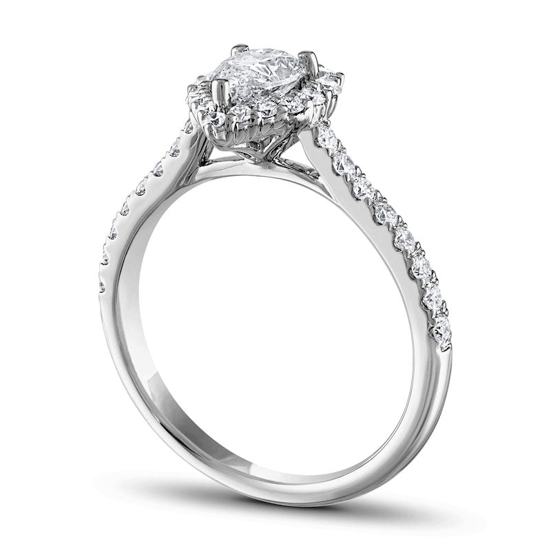 1.25 CT. T.W. Pear-Shaped Natural Diamond Graduated Frame Engagement Ring in Solid 14K White Gold