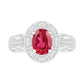 Oval Lab-Created Ruby and White Sapphire Frame Scallop Border Shank Antique Vintage-Style Ring in Sterling Silver