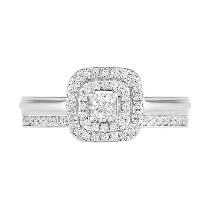 0.38 CT. T.W. Princess-Cut Natural Diamond Double Frame Bridal Engagement Ring Set in Solid 10K White Gold