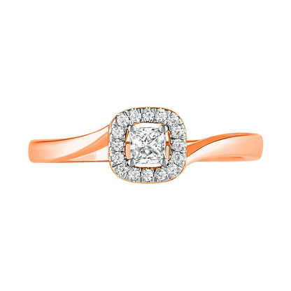 0.33 CT. T.W. Princess-Cut Natural Diamond Frame Bypass Shank Bridal Engagement Ring Set in Solid 10K Rose Gold