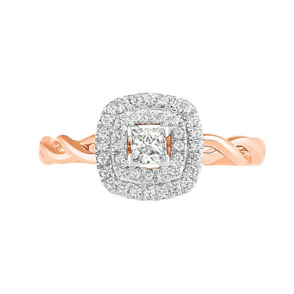 0.38 CT. T.W. Princess-Cut Natural Diamond Double Frame Twist Shank Bridal Engagement Ring Set in Solid 10K Rose Gold