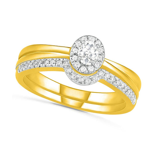 0.33 CT. T.W. Oval Natural Diamond Frame Bridal Engagement Ring Set in Solid 10K Yellow Gold