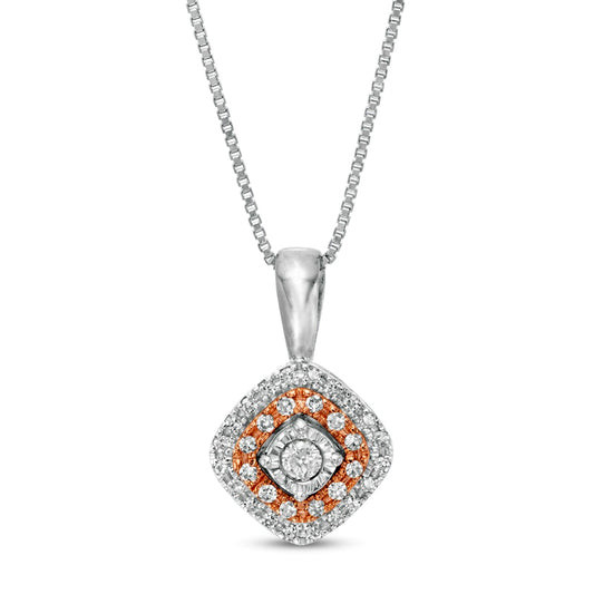 0.2 CT. T.W. Natural Diamond Tilted Cushion Frame Pendant in Sterling Silver and 10K Rose Gold