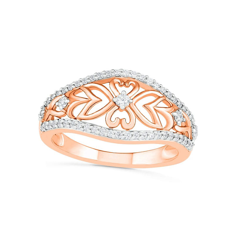 0.33 CT. T.W. Natural Diamond Ornate Flower Ring in Solid 10K Rose Gold