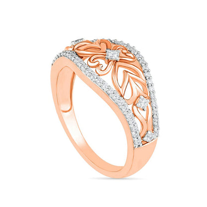 0.33 CT. T.W. Natural Diamond Ornate Flower Ring in Solid 10K Rose Gold