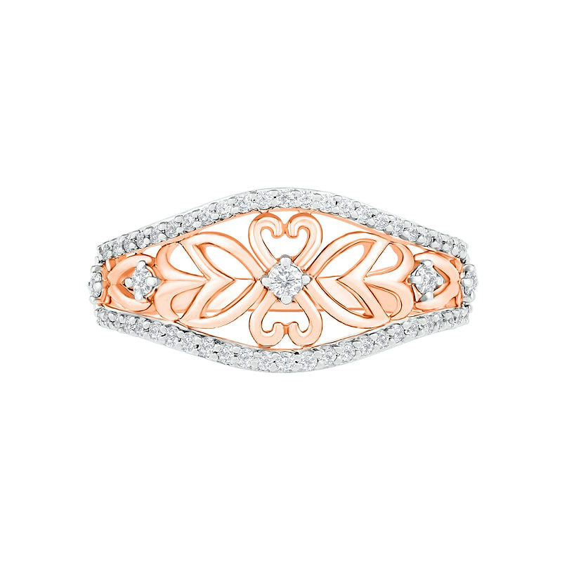 0.33 CT. T.W. Natural Diamond Ornate Flower Ring in Solid 10K Rose Gold