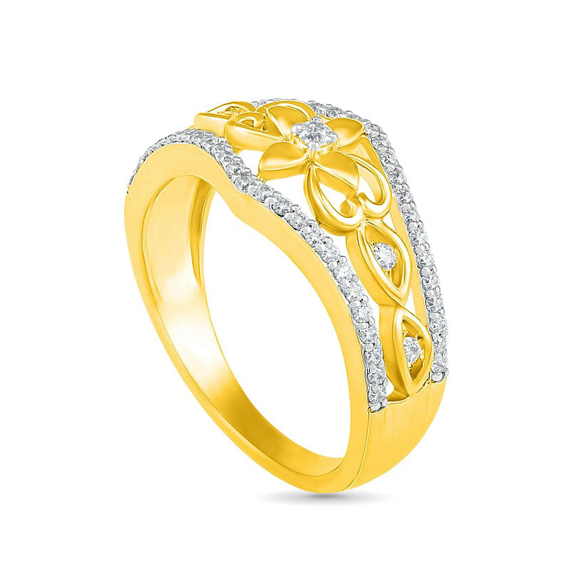 0.33 CT. T.W. Natural Diamond Ornate Flower Ring in Solid 10K Yellow Gold