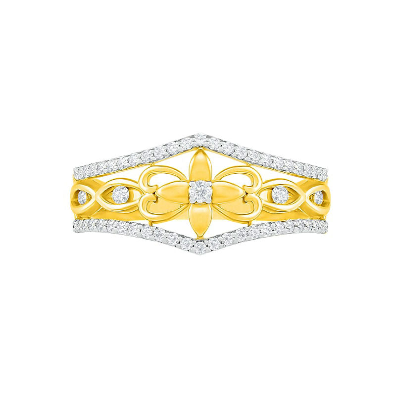 0.33 CT. T.W. Natural Diamond Ornate Flower Ring in Solid 10K Yellow Gold