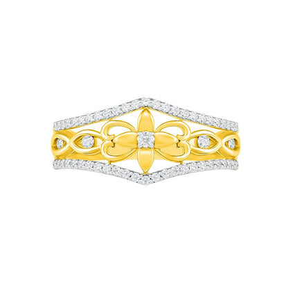 0.33 CT. T.W. Natural Diamond Ornate Flower Ring in Solid 10K Yellow Gold