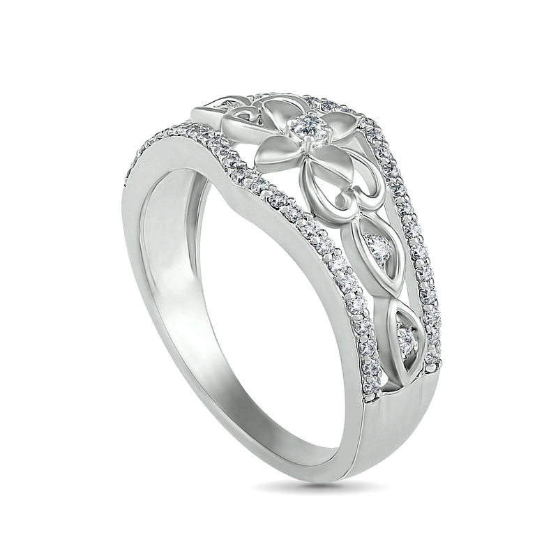 0.33 CT. T.W. Natural Diamond Ornate Flower Ring in Solid 10K White Gold