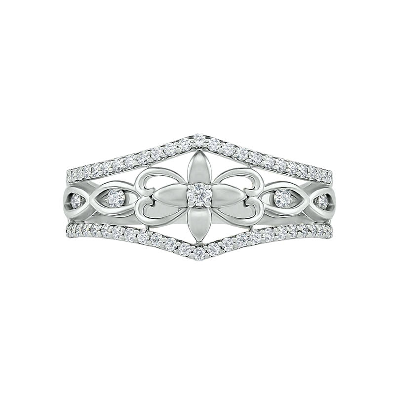 0.33 CT. T.W. Natural Diamond Ornate Flower Ring in Solid 10K White Gold