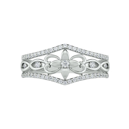 0.33 CT. T.W. Natural Diamond Ornate Flower Ring in Solid 10K White Gold