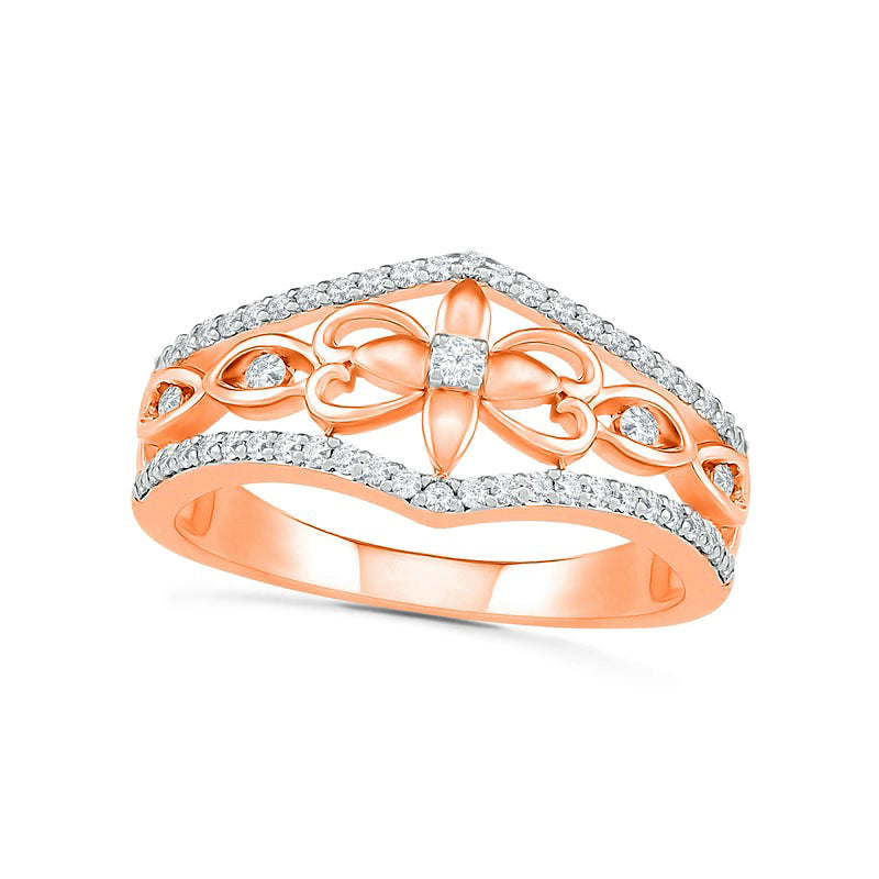 0.33 CT. T.W. Natural Diamond Ornate Flower Ring in Solid 10K Rose Gold