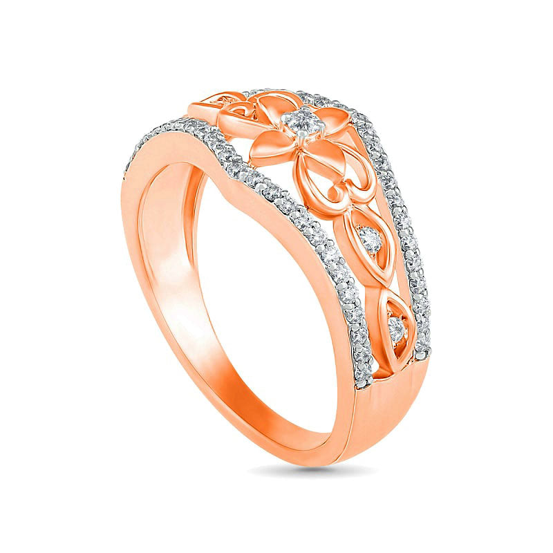 0.33 CT. T.W. Natural Diamond Ornate Flower Ring in Solid 10K Rose Gold